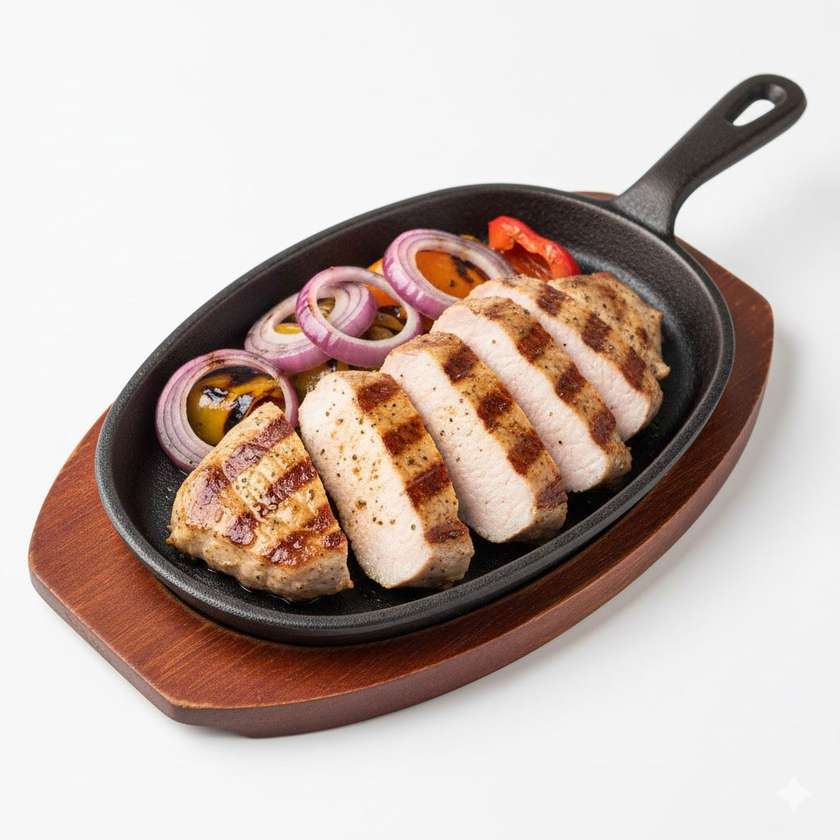 Pork on an iron plate
