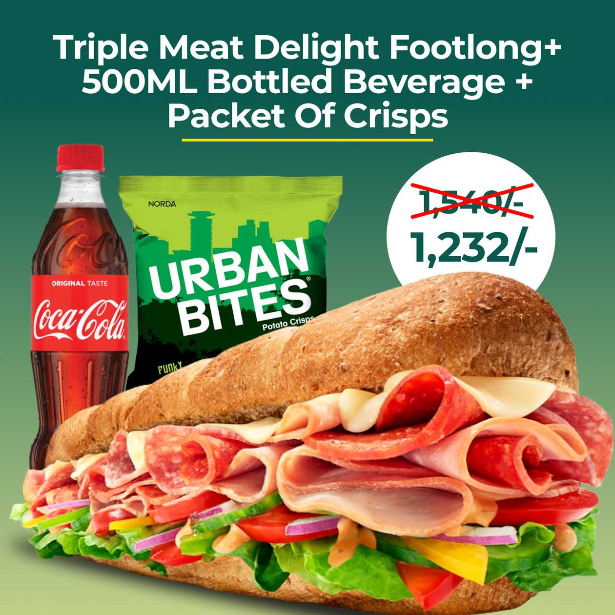 Tripple Meat 12-Inch Meal Combo