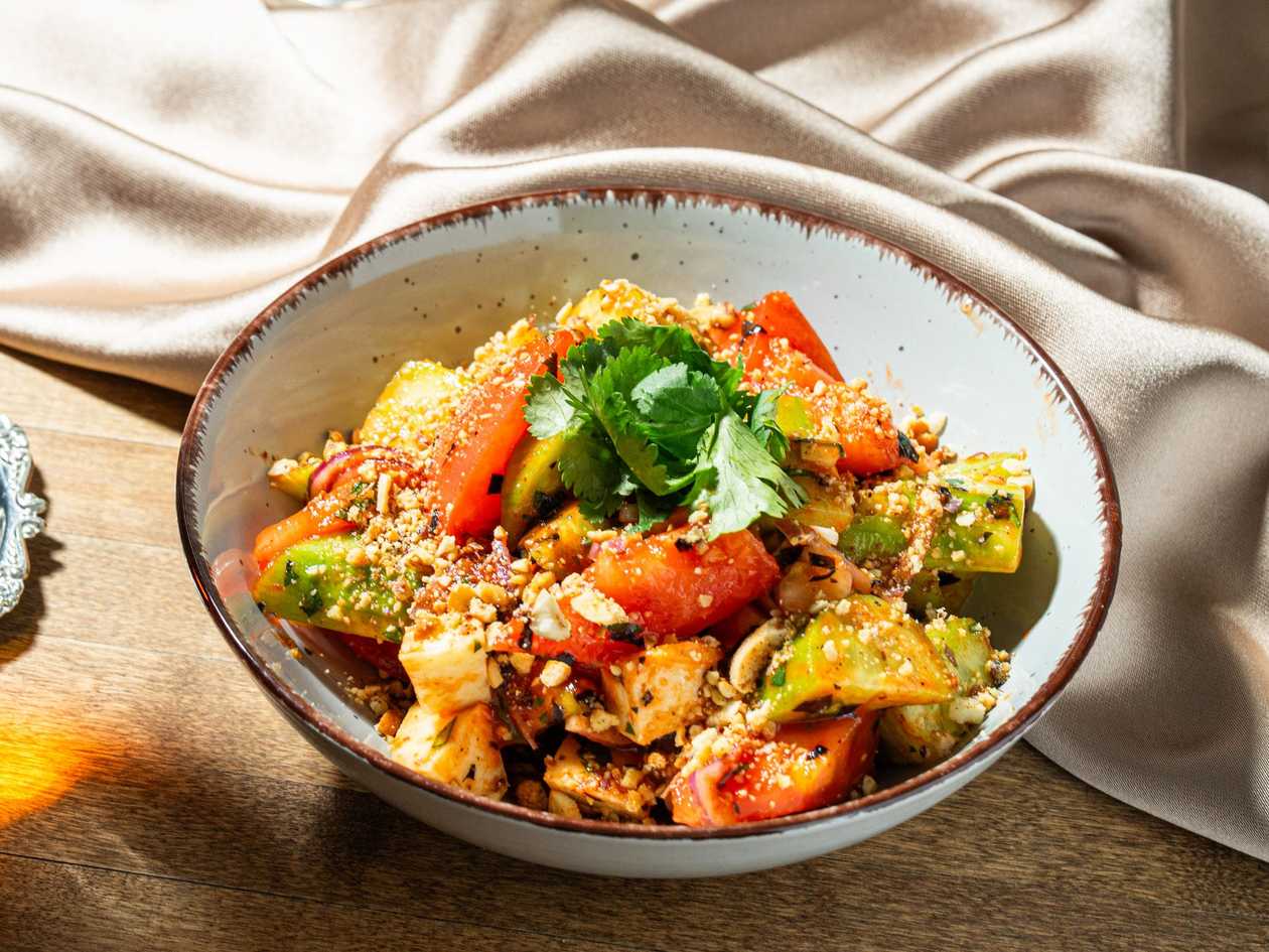 Vegetable Salad With Adjika And Cheese