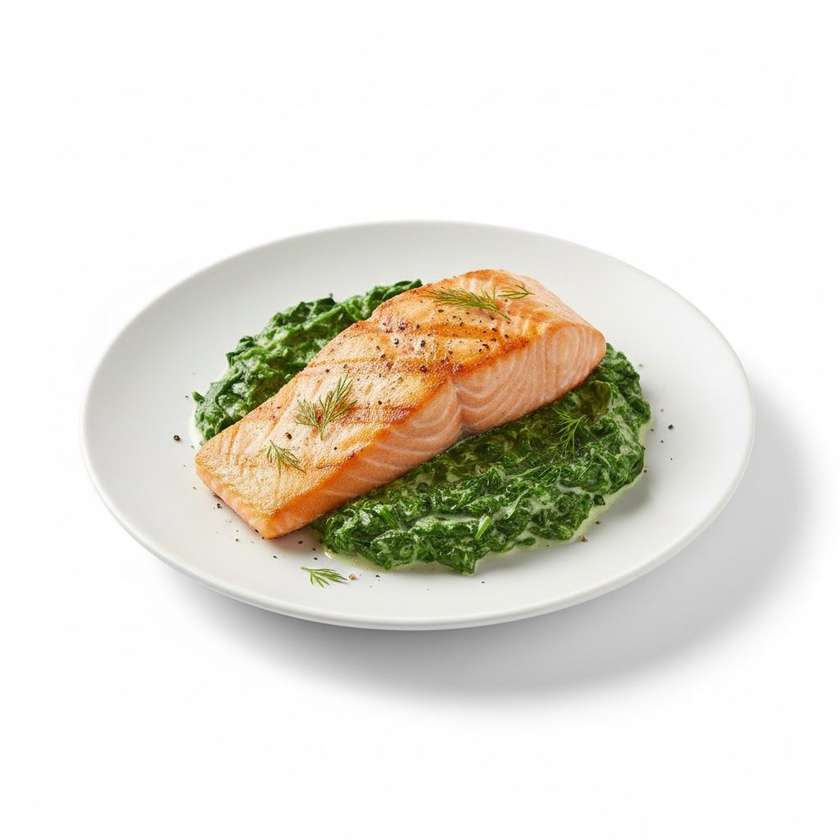 Grilled salmon on a bed of spinach