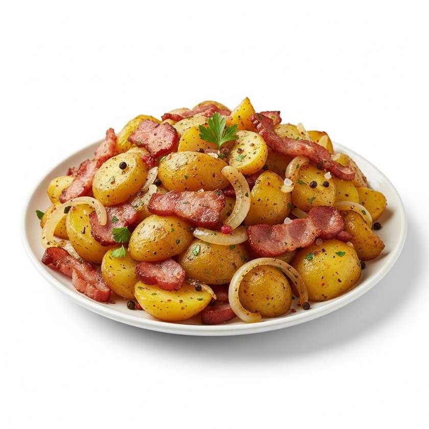 Roasted potatoes with onion and bacon