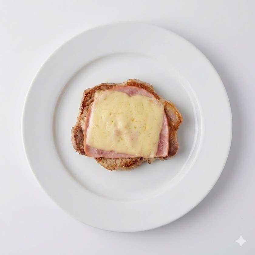 Pork steak with ham and cheese