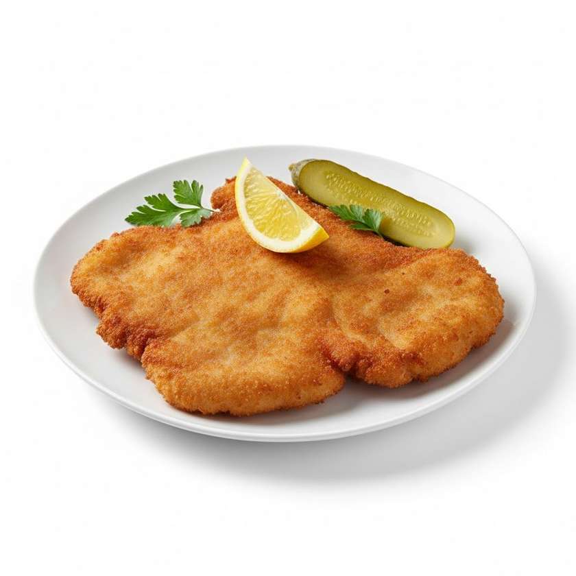 Pork schnitzel with lemon and pickle