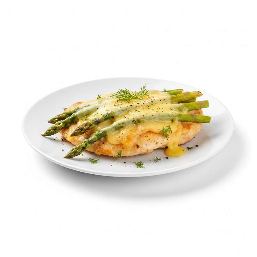 Chicken steak baked with asparagus and cheese