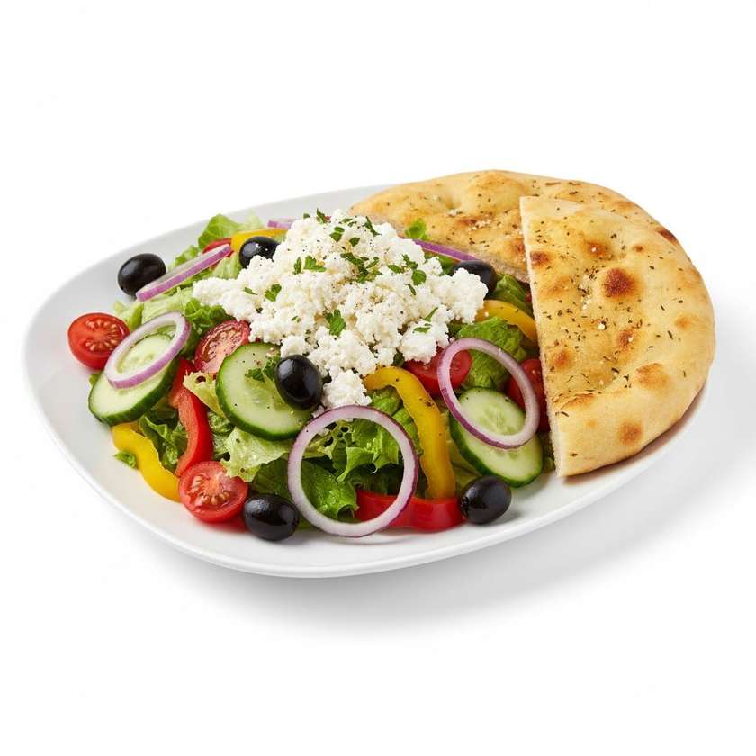 Greek salad with Balkan cheese and olives