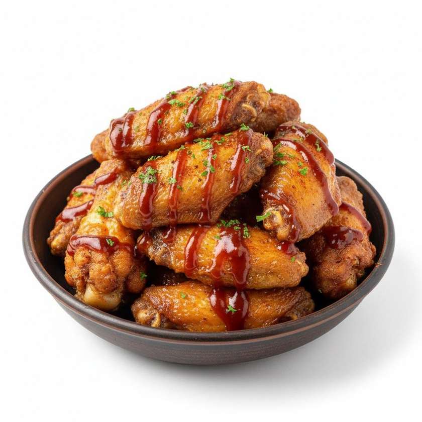 Crispy chicken wings in BBQ sauce