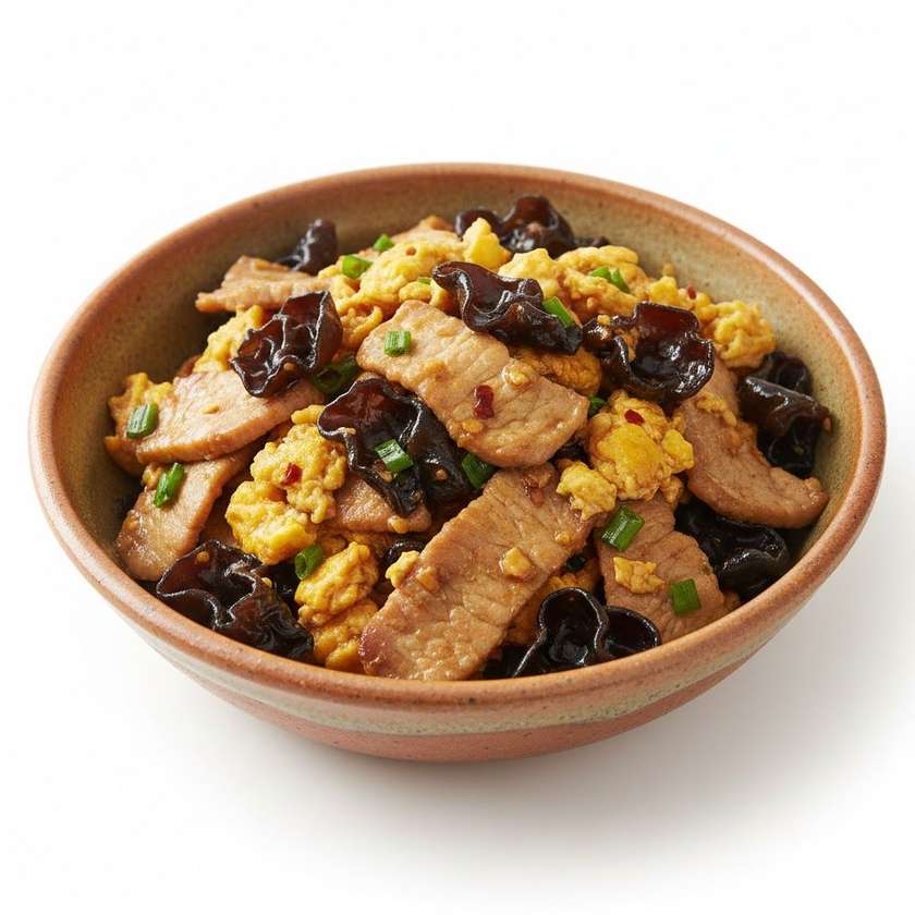 Sliced Pork, Fungus with Fried Eggs