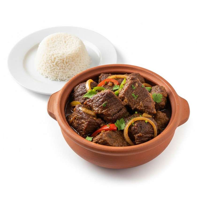 Beef in Clay with plain rice