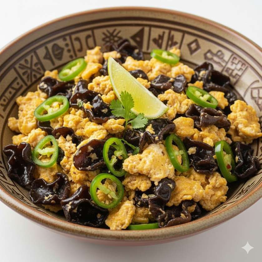Black Fungus, Eggs with Green Chili