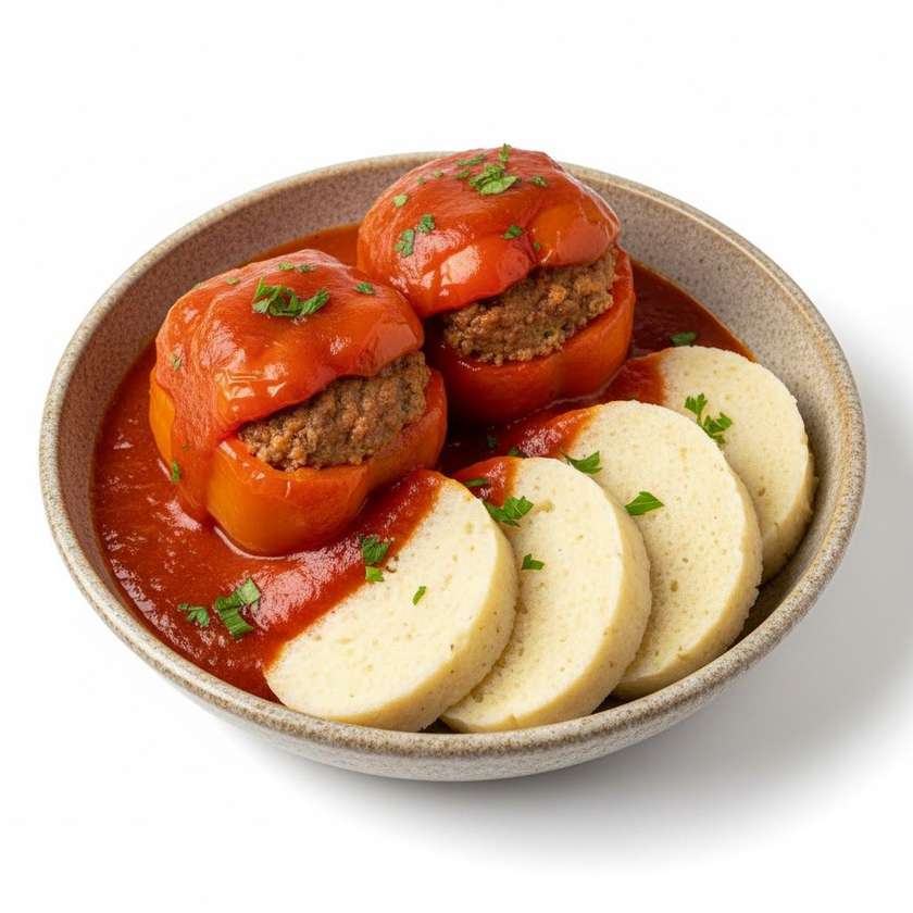Plnená paprika v paradajkovej omáčke s domácim knedlíkom