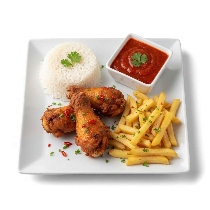 Chicken Wings, Small Rice & Small Chips