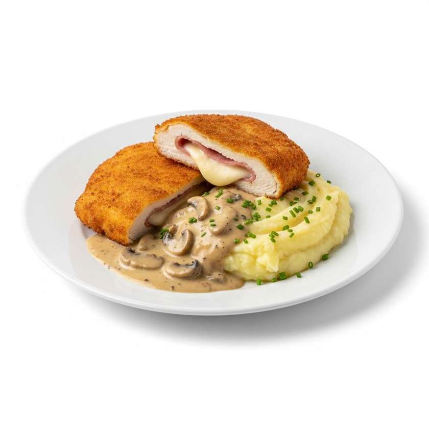 Kurací Cordon Bleu s krémovou zemiakovou kašou 150g / 1,3,7