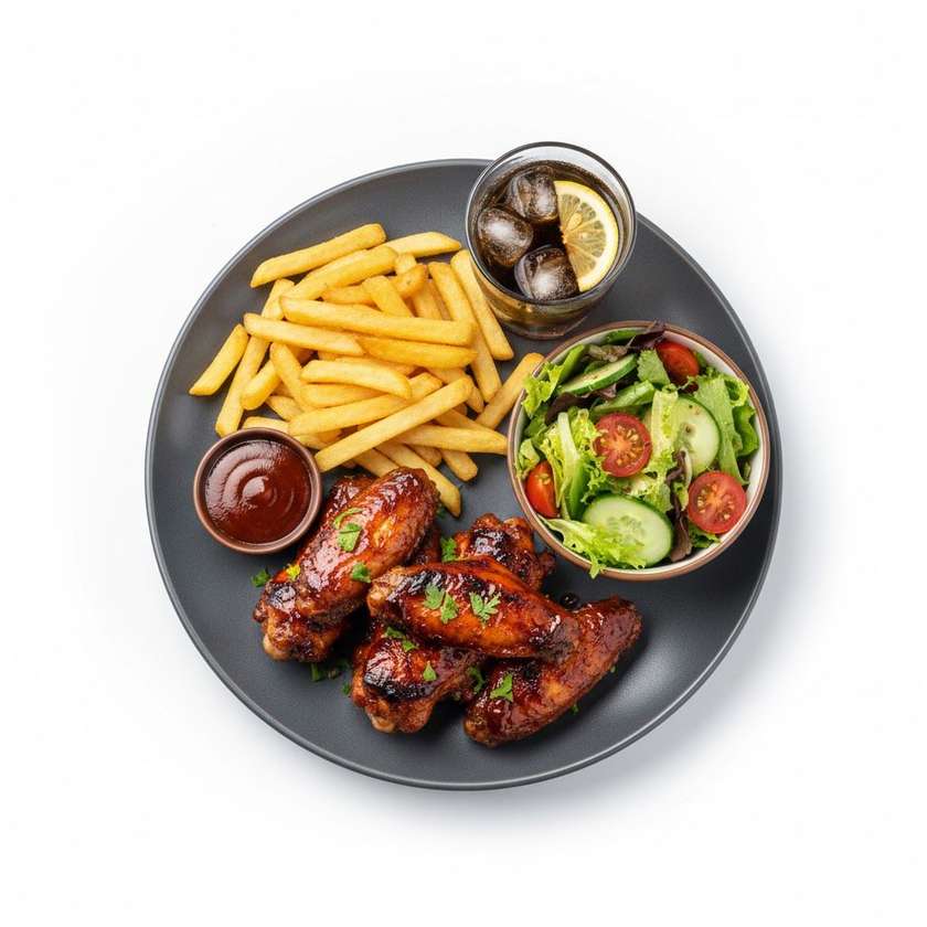 BBQ chicken wings with any side order of your choice