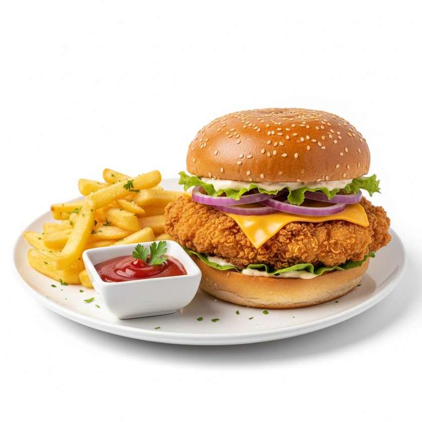 Chicken cheese burger chips