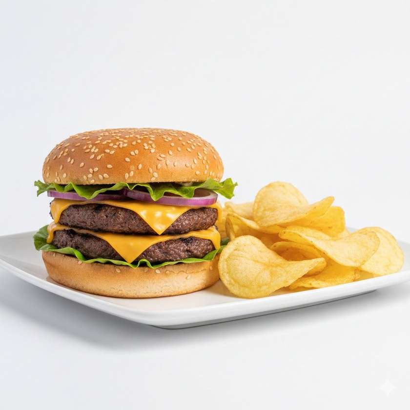 Double beef burger chips