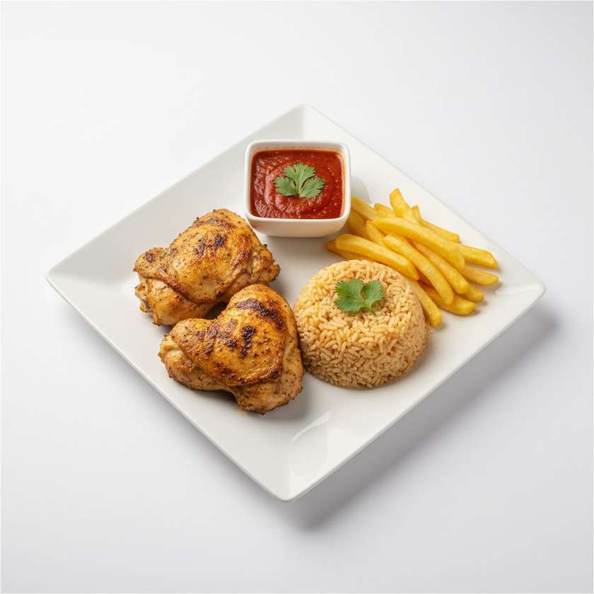 Chicken Thighs, Small Rice & Small Chips