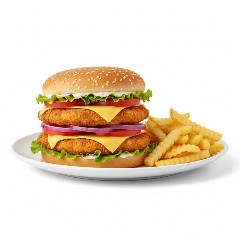 Double Chicken Cheese Burger  Chips