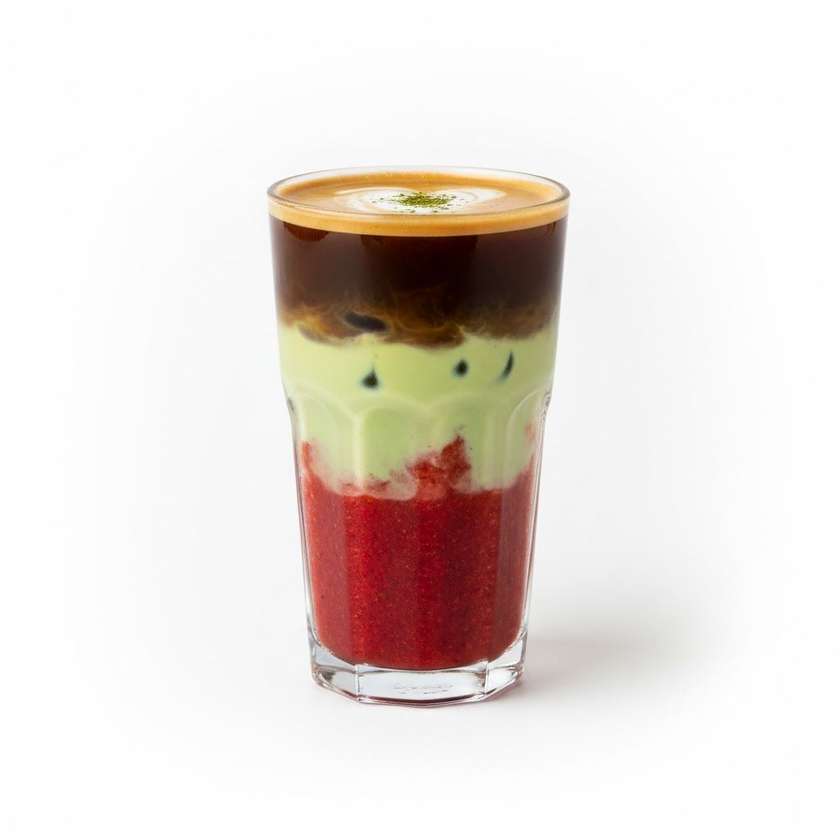 Matcha Me (Espresso, Heavy Cream, Matcha Powder, Straberry Puree