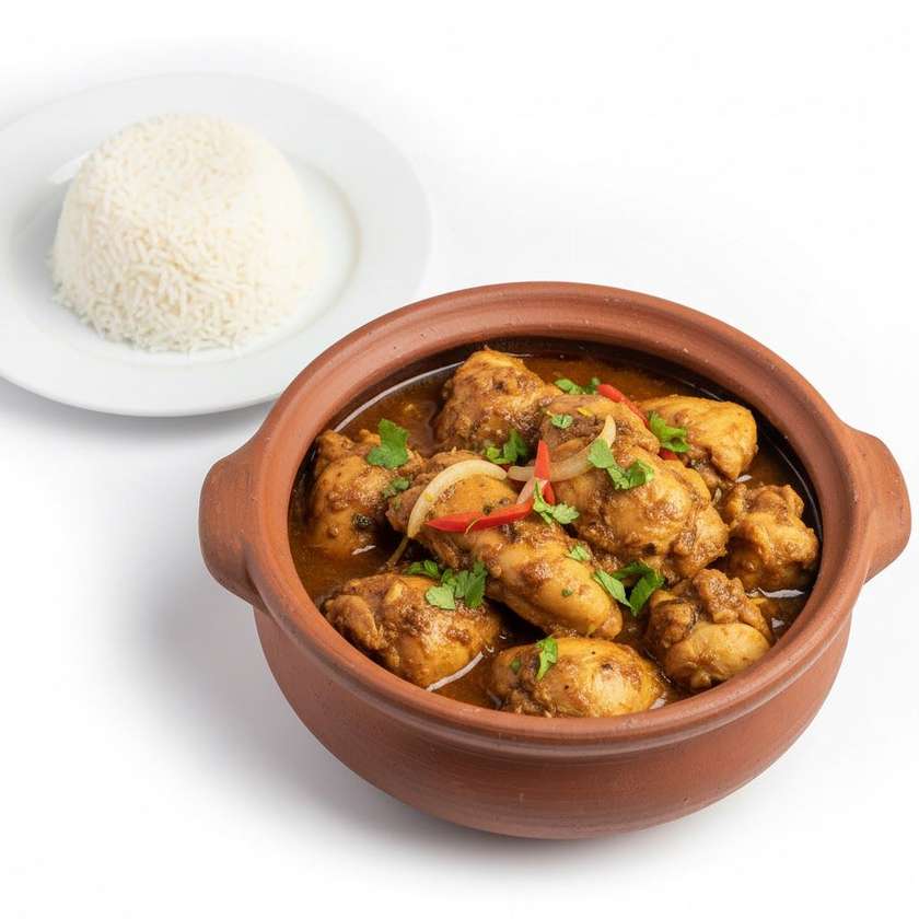 Chicken in Clay with plain rice