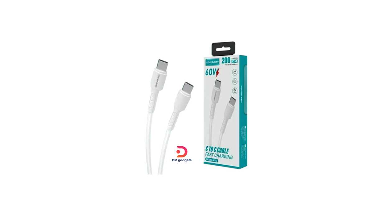 #354M#Kouvolsen®X102 Type-C to Type-C 3A 60W 2m Fast Charge Data Cable – White