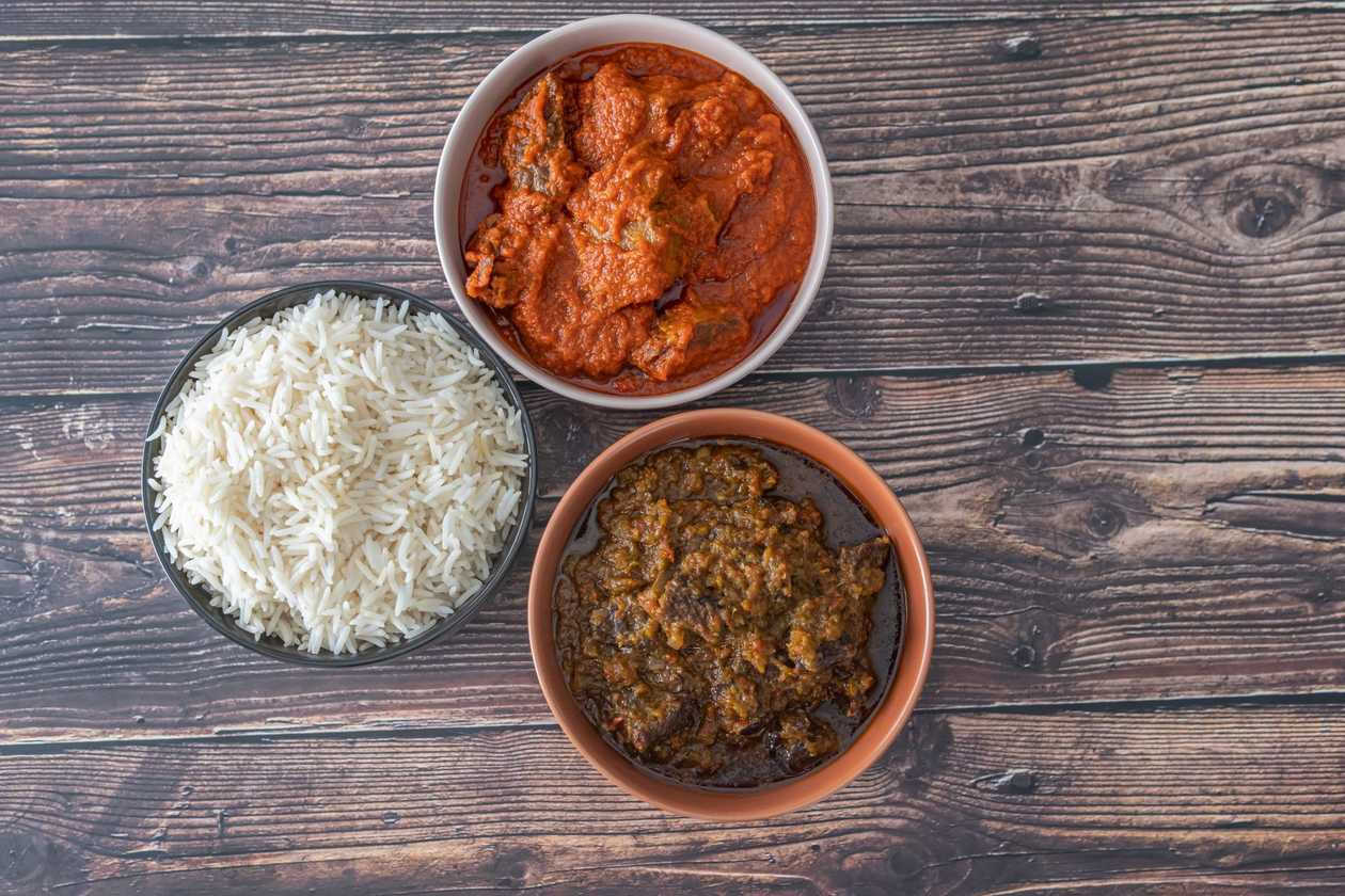 White Rice with Ofada Sauce