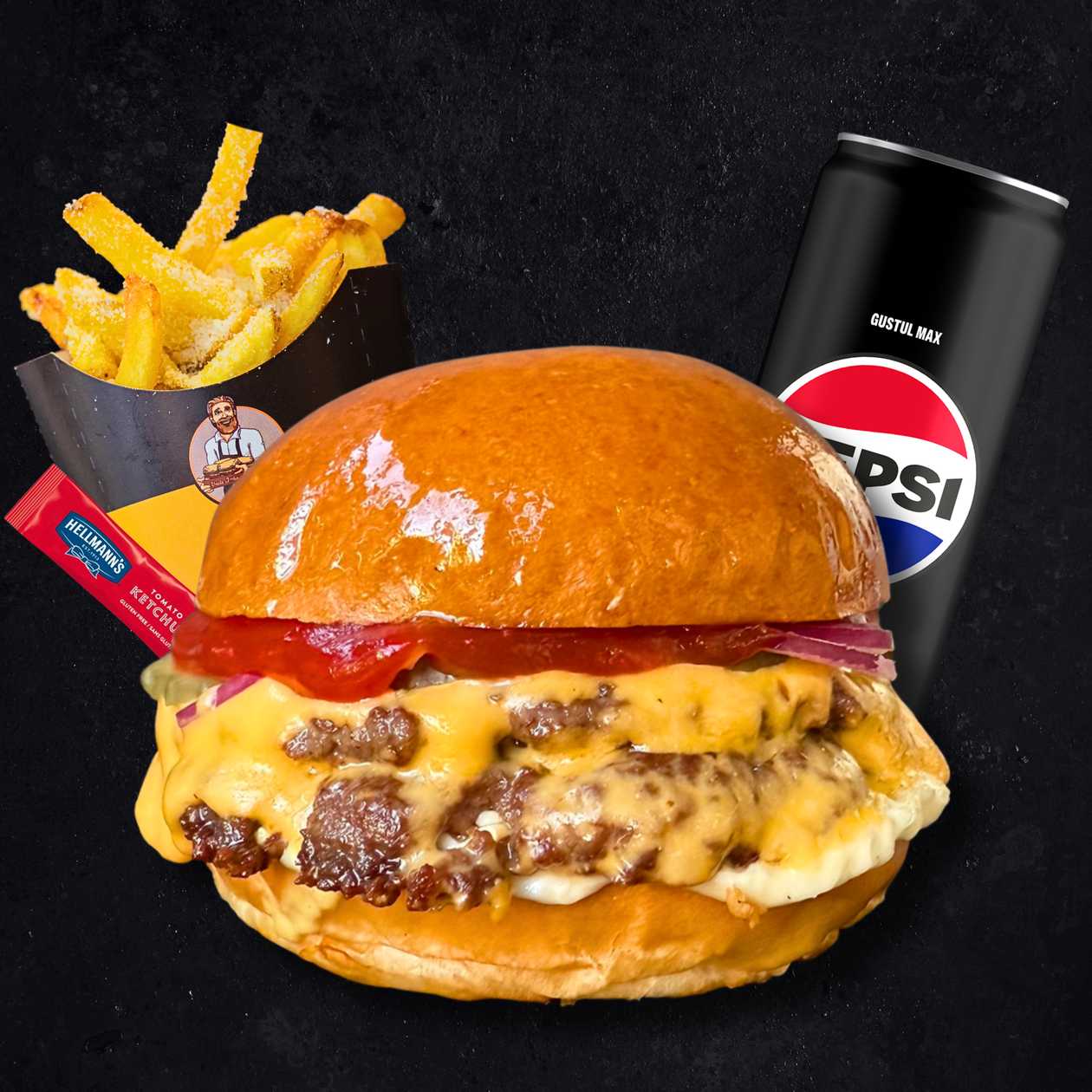 Combo Double Cheeseburger + Pepsi doza 330 ml