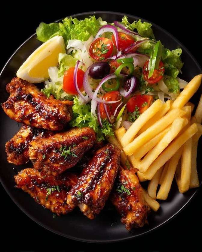 Buffalo Chicken Wings (4) With Chips and Salad