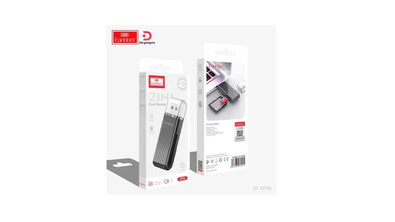 #411L#Earldom®ET-OT96 2 in 1 Card Reader USB 2.0 – TF/SD/Micro SD Adapter – Black