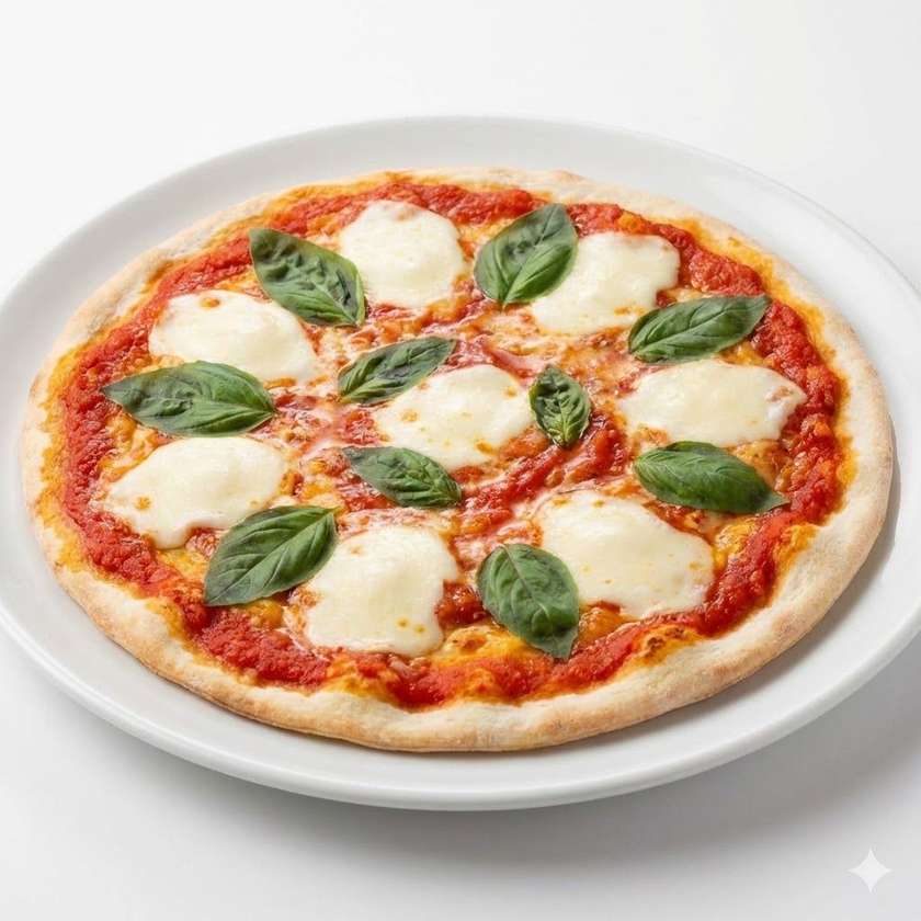 Margherita - paradajkový základ, mozzarella, bazalka