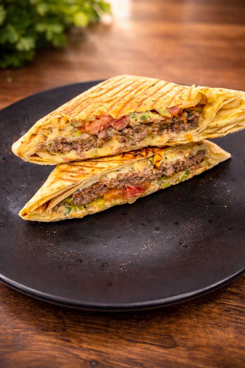 Beef patty in lavash bread
