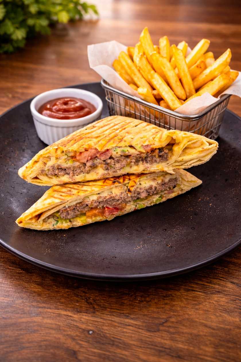 Beef patty in lavash wrap combo