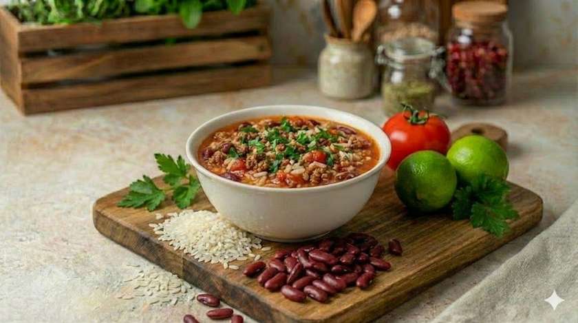 Mehhiko riisipada hakklihaga ja punaste ubadega