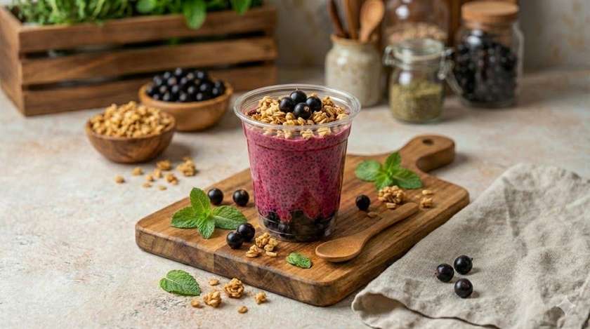 Chiaseemne puding mustsõstraga