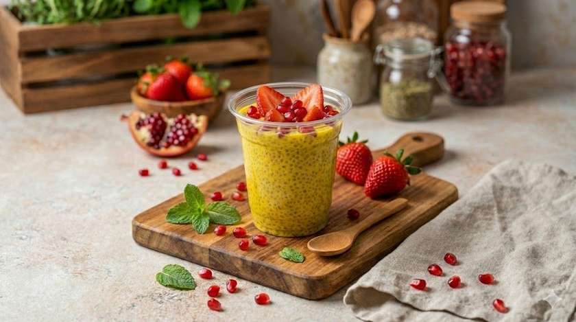 Chiaseemnepuding mangopüree ja kookospiimaga