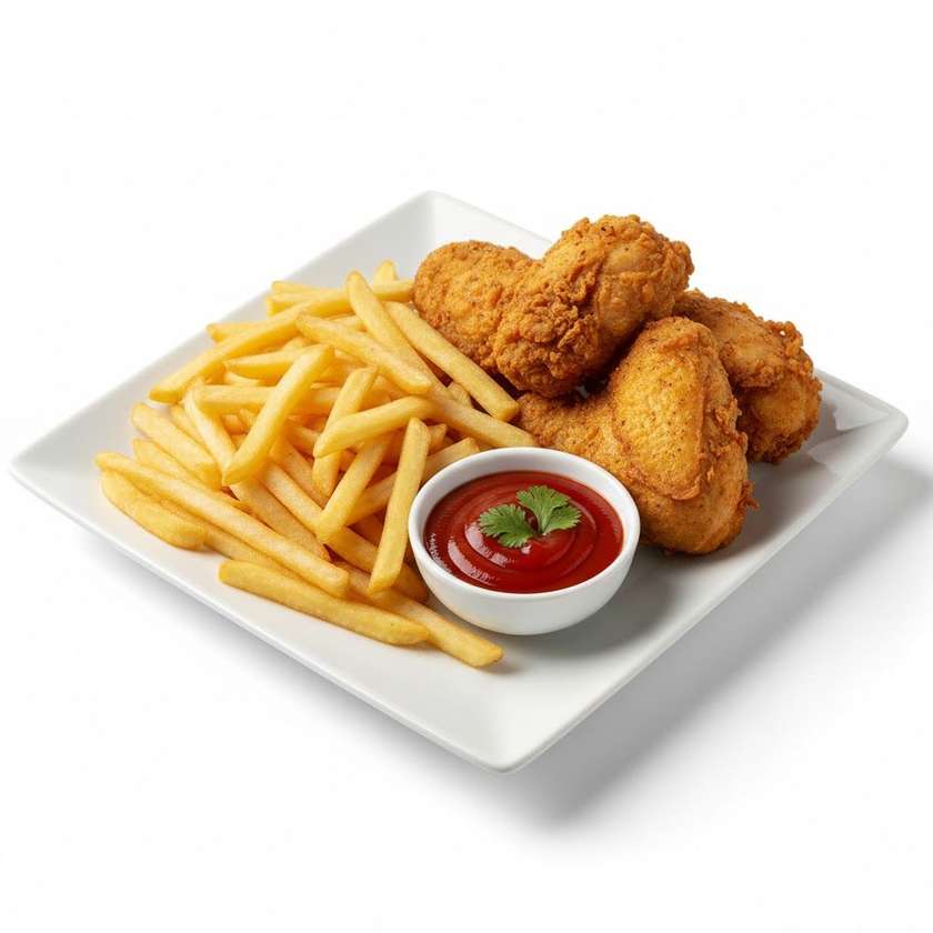 French fries with chicken