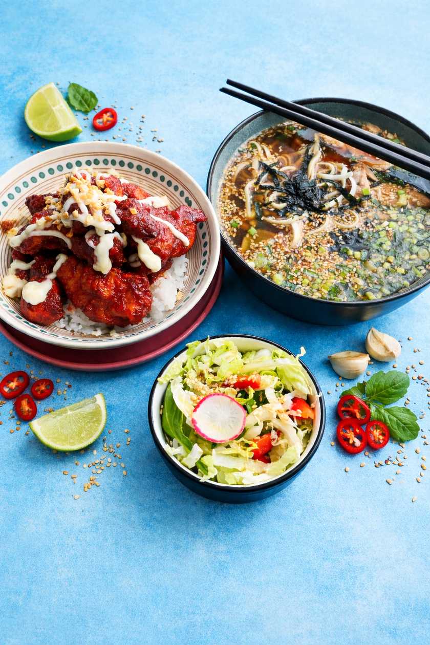 Crispy chicken with side + chicken ramen