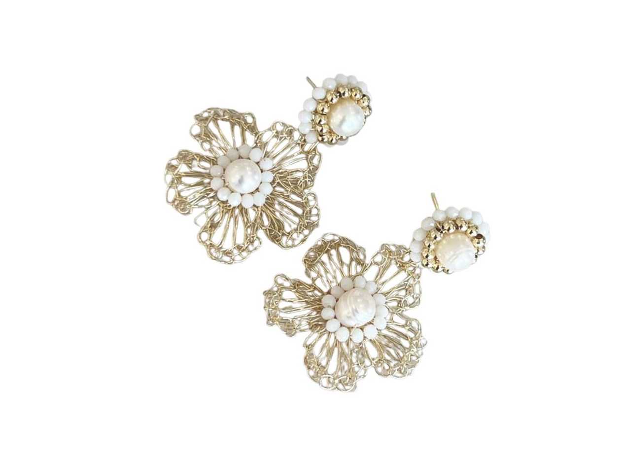 Handmade Crystal And Pearl Earrings (QZ04)