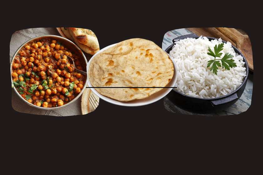 Chana Masala with roti and rice
