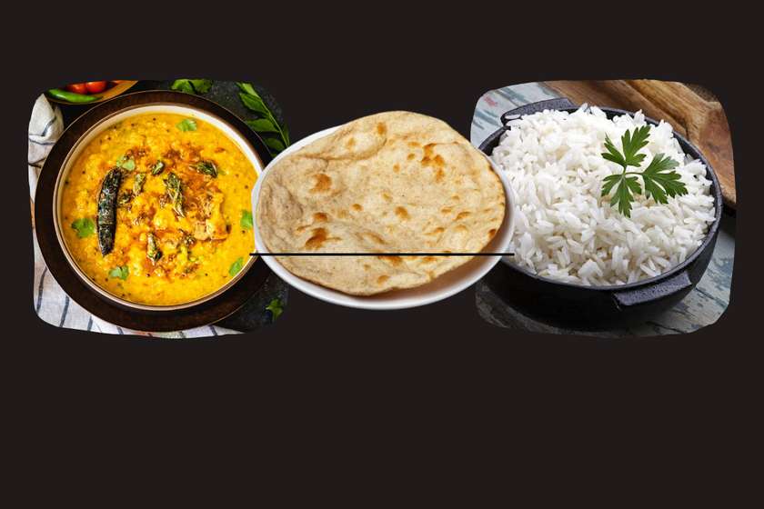 Dal Tadka with roti and rice