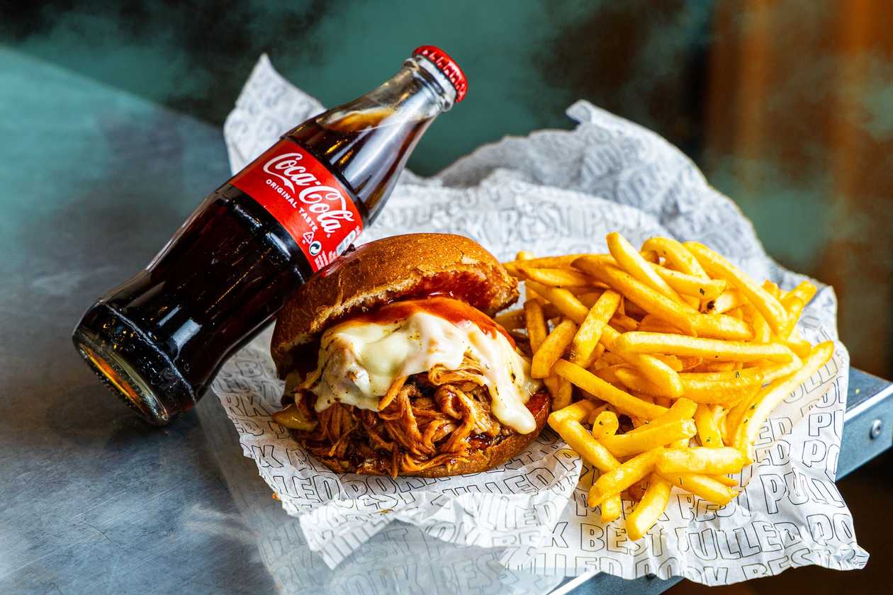 Pulled Pork Bun with Cheese + Fries + Coca Cola
