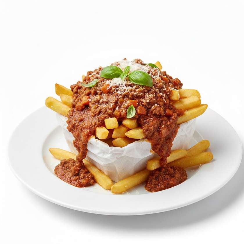French fries for two with ragù bolognese