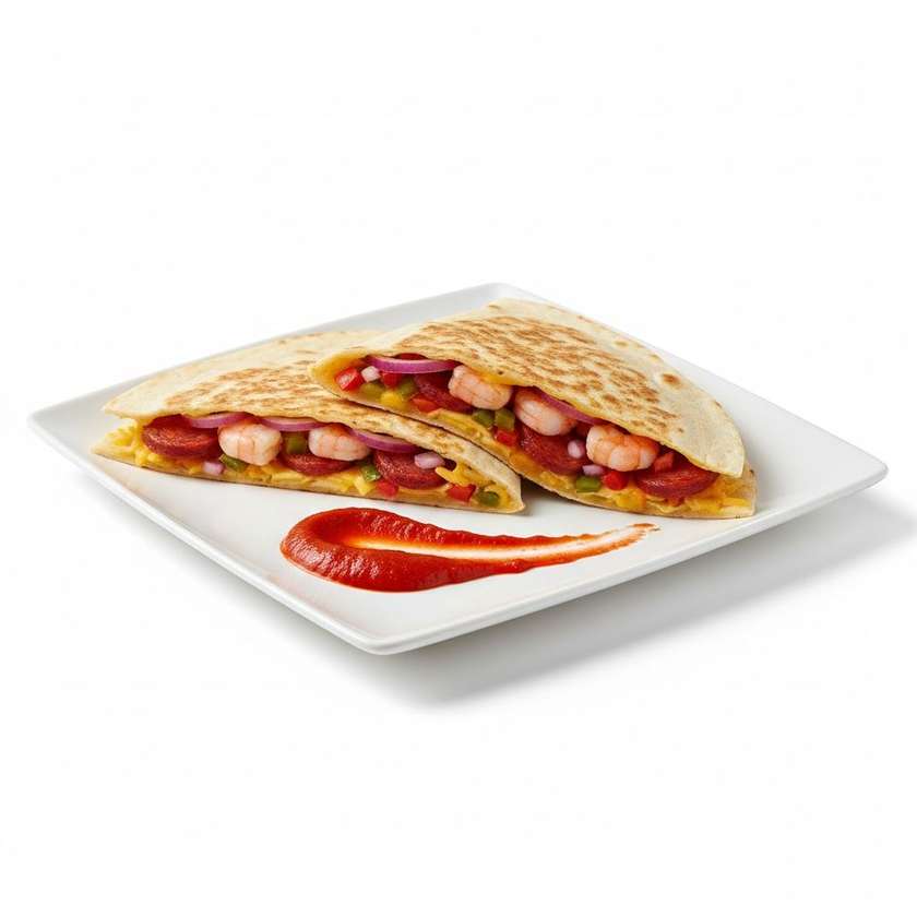Quesa with shrimp and chorizo