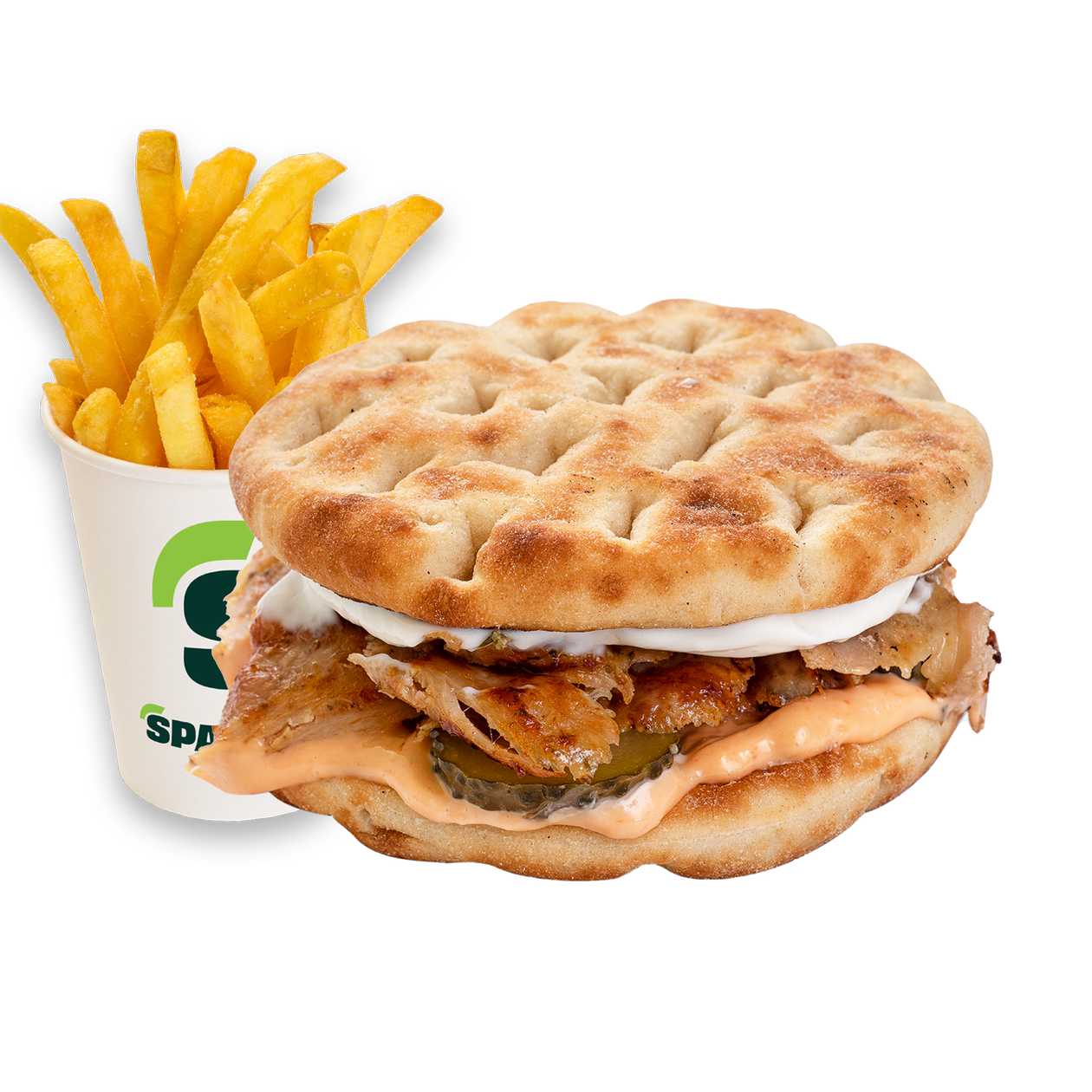 Burger Apollo Vițel-Purcel-Berbecuț Cu Cartofi Prăjiți