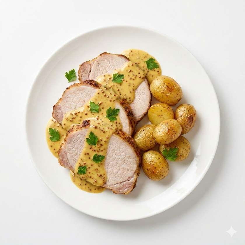 Pork loin with mustard sauce