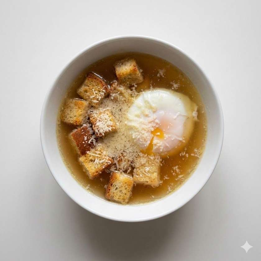 Rosół z Grzankami, Surowym Jajkiem i Parmezanem