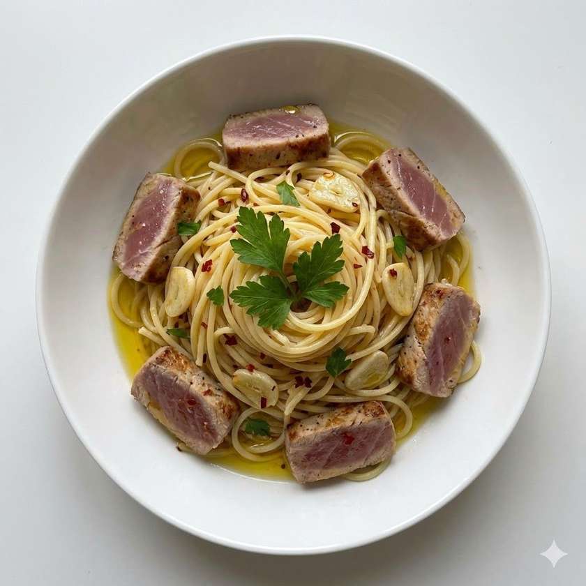 Makaron z polędwicą z tuńczyka