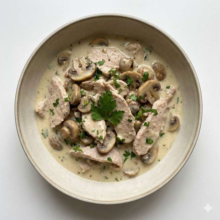 Turkey with mushrooms and cream
