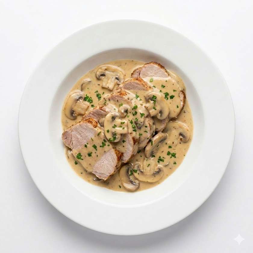 Pork loin with mushrooms and cream