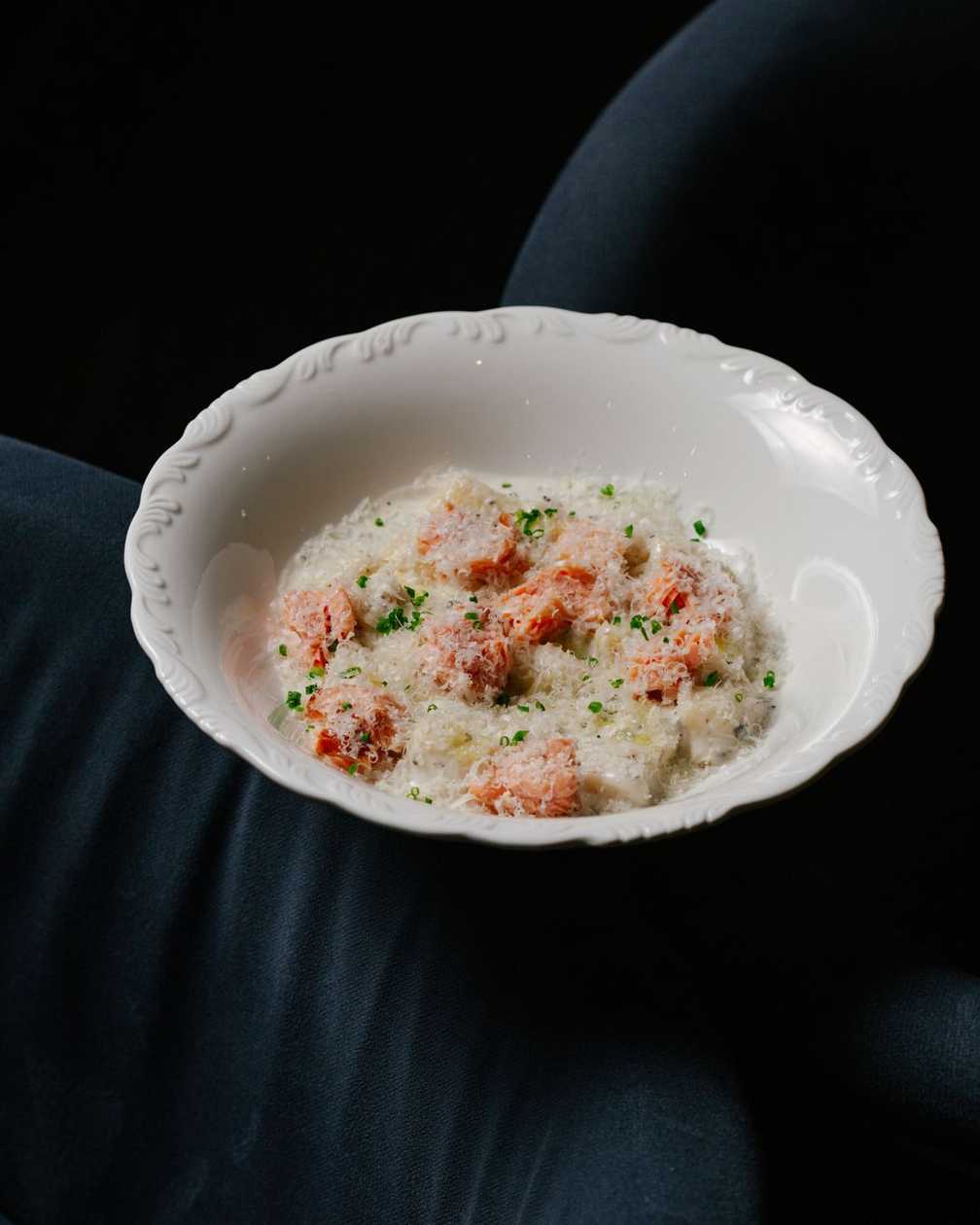 Truffle gnocchi with home-smoked salmon