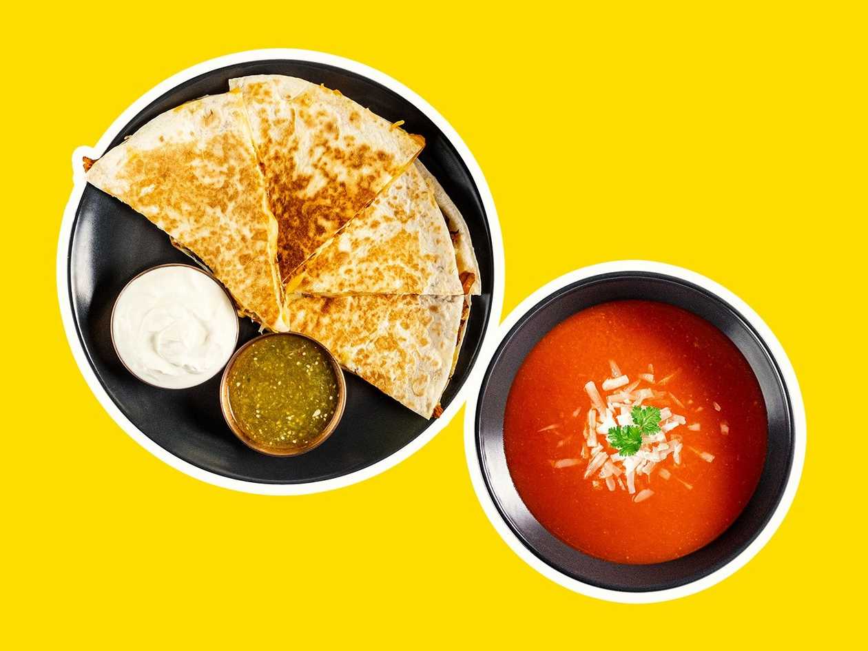 Quesadilla + polévka dne